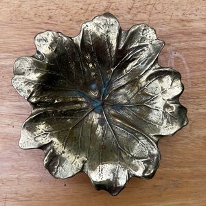 Vintage Solid Brass Virginia Metalcrafters Leaf Shaped Dish- Copyright 1948